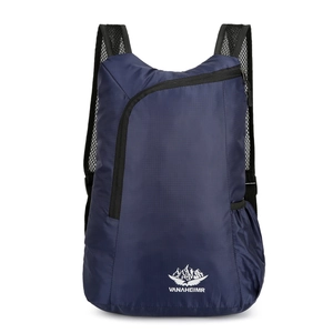 Lightweight navy blue foldable sports backpack made of ripstop nylon for outdoor hiking