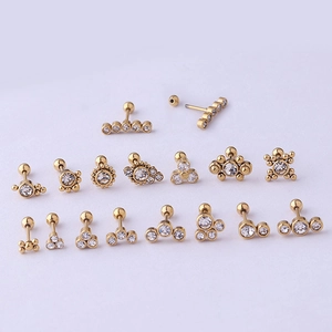 20G gold stainless steel screw ball stud earrings set with clear zircon accents