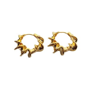 French vintage style 18K gold plated spiral geometric brass hoop earrings for women