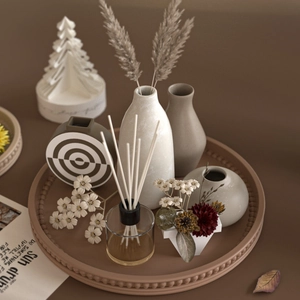Beaded edge round tray silicone mold for resin DIY home decor with vases and dried flowers