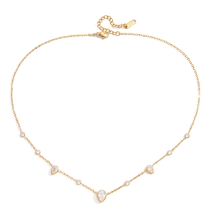 Collier en acier inoxydable plaqué or 18 carats avec zircons blancs en goutte