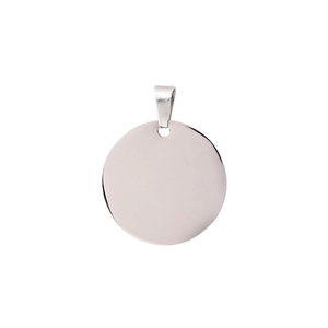Minimalist silver stainless steel round tag pendant with top ring for engraving