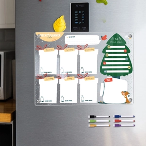 Clear acrylic magnetic weekly planner for fridge with six colored dry erase markers