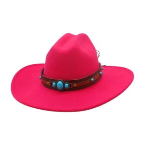 Ethnic style rose red suede cowboy hat with turquoise leather band for men and women