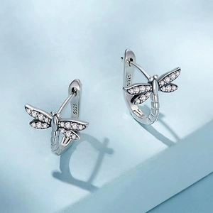 Dragonfly Hoop Earrings 925 Sterling Silver Zircon Inlaid Minimalist Fashion Insect Jewelry For Women