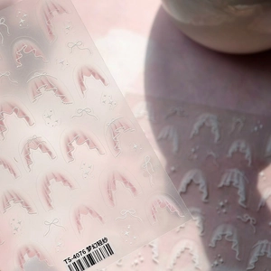 Pink dreamy lace nail art stickers with bows and stars pattern for sweet Lolita style