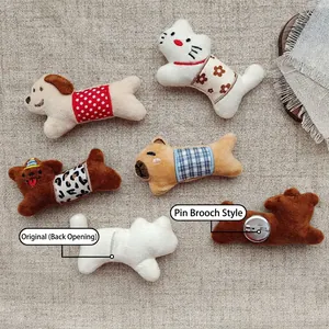 Handmade plush dachshund and cartoon animal brooches with floral and leopard patterns