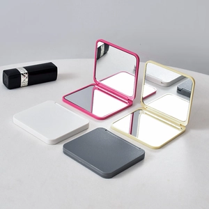Mini folding portable makeup mirrors in white, grey, pink, and beige rectangle designs