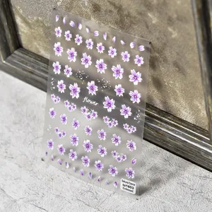 3D relief cherry blossom nail stickers in purple floral design for elegant manicure