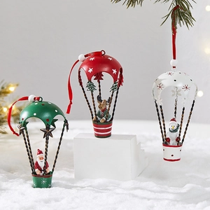 Three-piece metal hot air balloon Christmas ornaments with Santa, Reindeer and Snowman