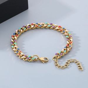 18K gold plated Cuban link bracelet with colorful enamel accents for women fashion