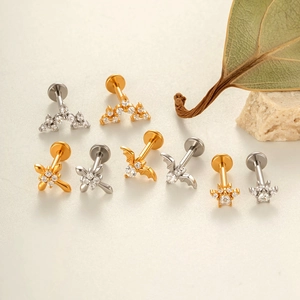 Parure de piercings labret en acier et zircon avec motifs de croix et couronne