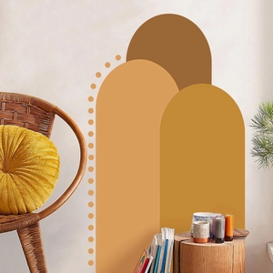 Bohemian arched PVC wall stickers in warm earthy tones for living room sofa background