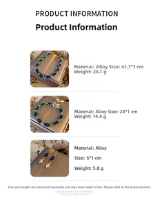 Detailed specs of lotus leaf jewelry set including necklace, bracelet and earrings dimensions