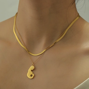Stainless Steel Double Layered Pregnant Mother Pendant Necklace Gold Plated Snake Bone Chain Mother Day Gift For Women
