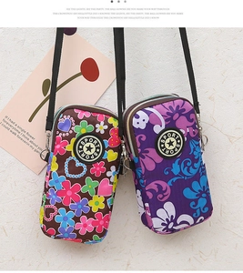 Floral print canvas crossbody phone bags with double zipper and sport logo detail