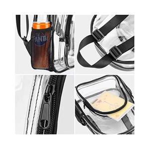 Clear PVC transparent backpack with black straps and large waterproof storage capacity