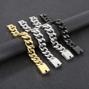 Bracelet À Mailles Cubaines Pour Hommes Lourd Large Acier Inoxydable 316L Punk Industriel Bijoux Chaîne Plate Poli Mat