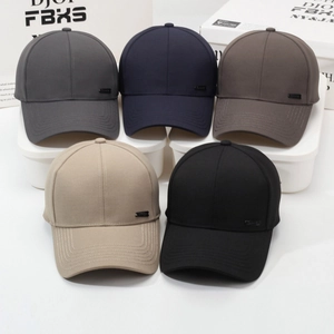 Classic cotton baseball caps in five colors featuring a metal logo and structured crown