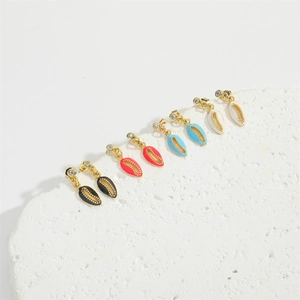 French vintage colorful shell earrings with gold base and zircon stones in four colors