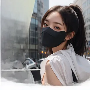 UPF50+ black sun protection face mask with cooling breathable fabric and ear loops