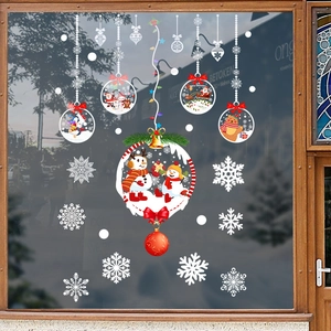 Christmas window decals with snowmen and snowflakes for holiday glass decoration