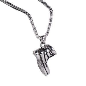 Hip hop style stainless steel sneaker pendant necklace with box chain in silver finish