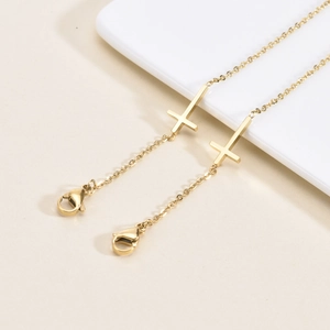 Minimalist gold titanium cross chain with dual lobster clasps for glasses or masks