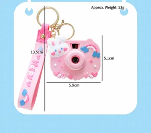 Detailed size specifications for pink bunny projection camera keychain charm