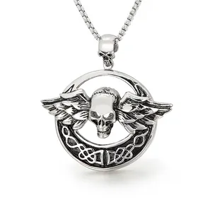 Punk Skull Pendant Stainless Steel Gothic Angel Wings Mummy Celtic Knot Vintage Jewelry For Men
