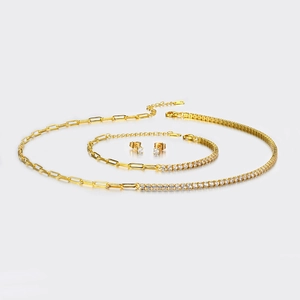 Modern Copper Zirconia Necklace Bracelet Earrings Jewelry For Women Fashion Paperclip Tennis Chain Splicing Jewelry Accessories