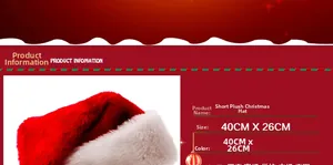Detailed view of short plush Christmas hat dimensions 40x26cm in classic red and white colors