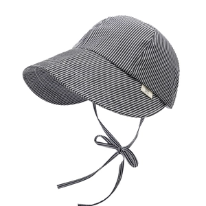 Quick-dry breathable baby sun hat with black and white stripes and chin strap