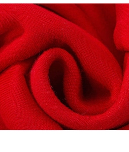 Detailed macro view of soft red festive pet sweater fabric with high-quality knit texture