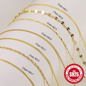 Seven styles of S925 sterling silver gold plated necklaces with wave and snake chain designs