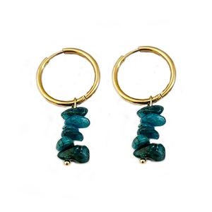 Fashionable gold hoop earrings with irregular turquoise-style natural stone pendants