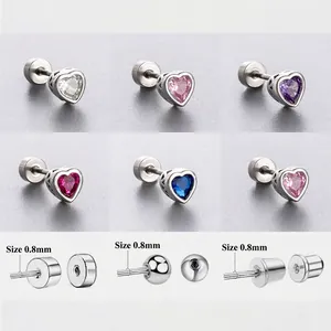 Heart Zircon Cartilage Stud Earring Titanium Steel Screw Back Flat Back Piercing Jewelry For Women