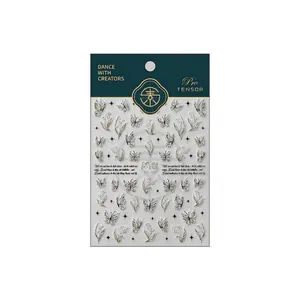 3D relief nail art stickers featuring green butterflies and lily of the valley floral designs