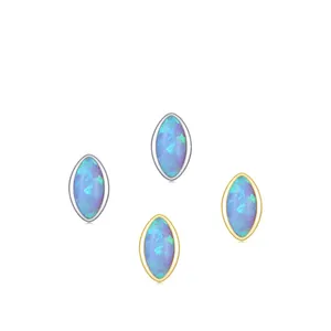 S925 sterling silver marquise-cut opal stud earrings with vibrant blue and green fire