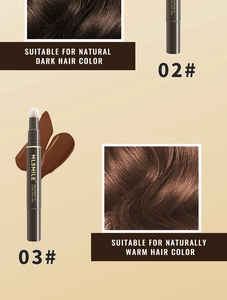Detail of hair concealer touch-up pen with sponge applicator for gray hair coverage