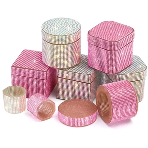 Square crystal nail art cup with rhinestones for brush cleaning and liquid storage