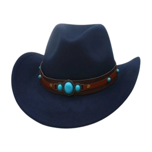 Chapeau de cowboy bleu marine pour enfants avec bande cuir et pierres turquoise