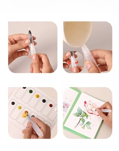 Detailed four-step guide for using the refillable water brush pen for watercolor painting