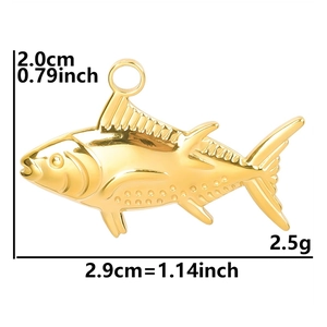 Gold stainless steel fish pendant 18k plated with dimensions 2.9cm by 2.0cm