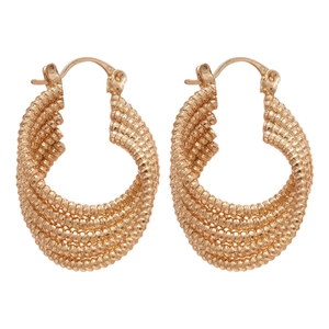 Chic multi-layer hollow twisted oval gold hoop earrings with a textured weave finish