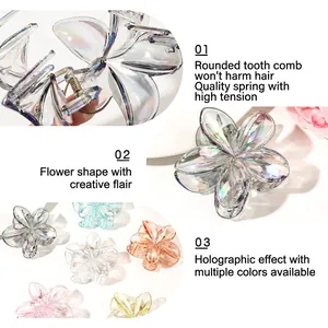 Elegant floral acrylic hair claw clip with holographic finish and smooth round teeth