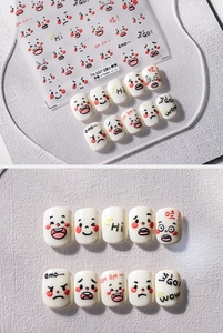 Detailed view of TS-2327 5D relief nail art stickers with cute cartoon emoji designs