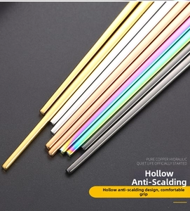 Detail showing various colors of non-slip hollow anti-scald 304 stainless steel chopsticks