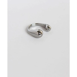 Minimalist adjustable silver brass ring with polished teardrop ends for layered style