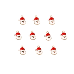 Set of 10 enamel Santa Claus head metal charms for DIY Christmas jewelry and decorations